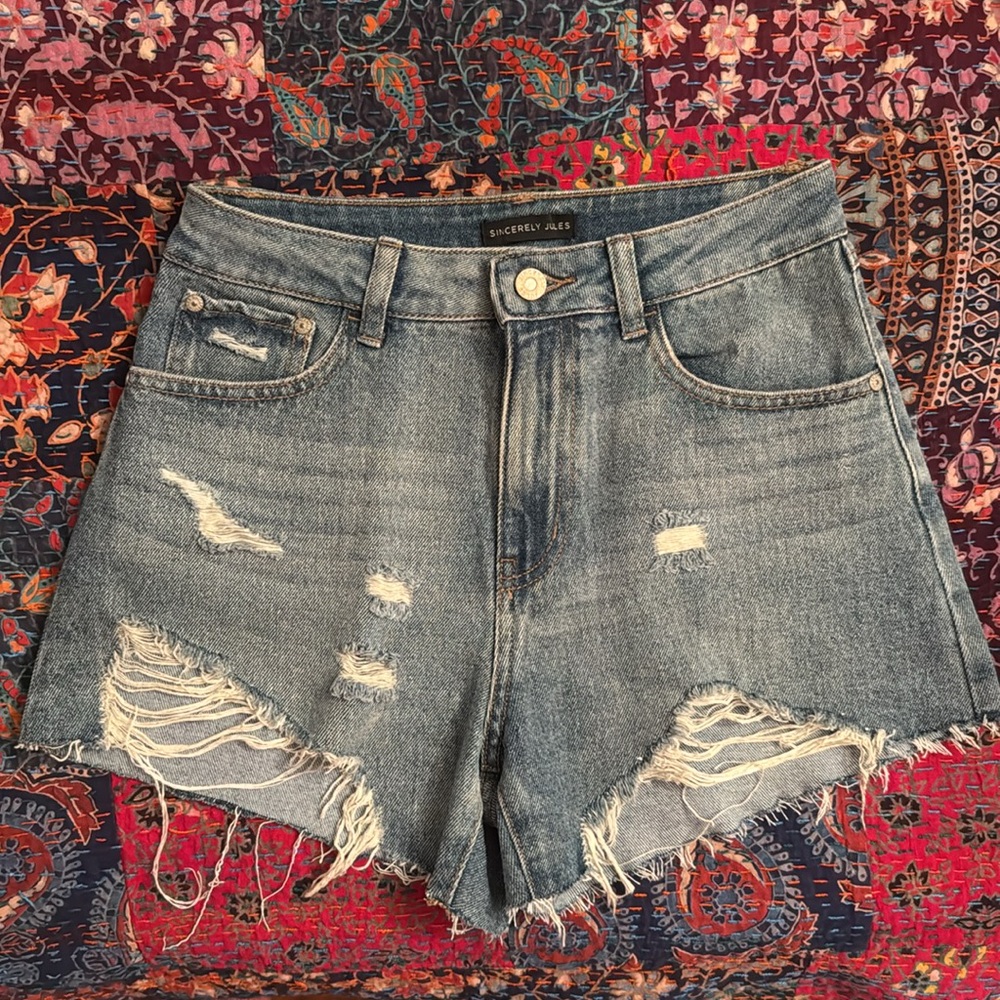Sincerely Jules Blue Distressed Jean Shorts